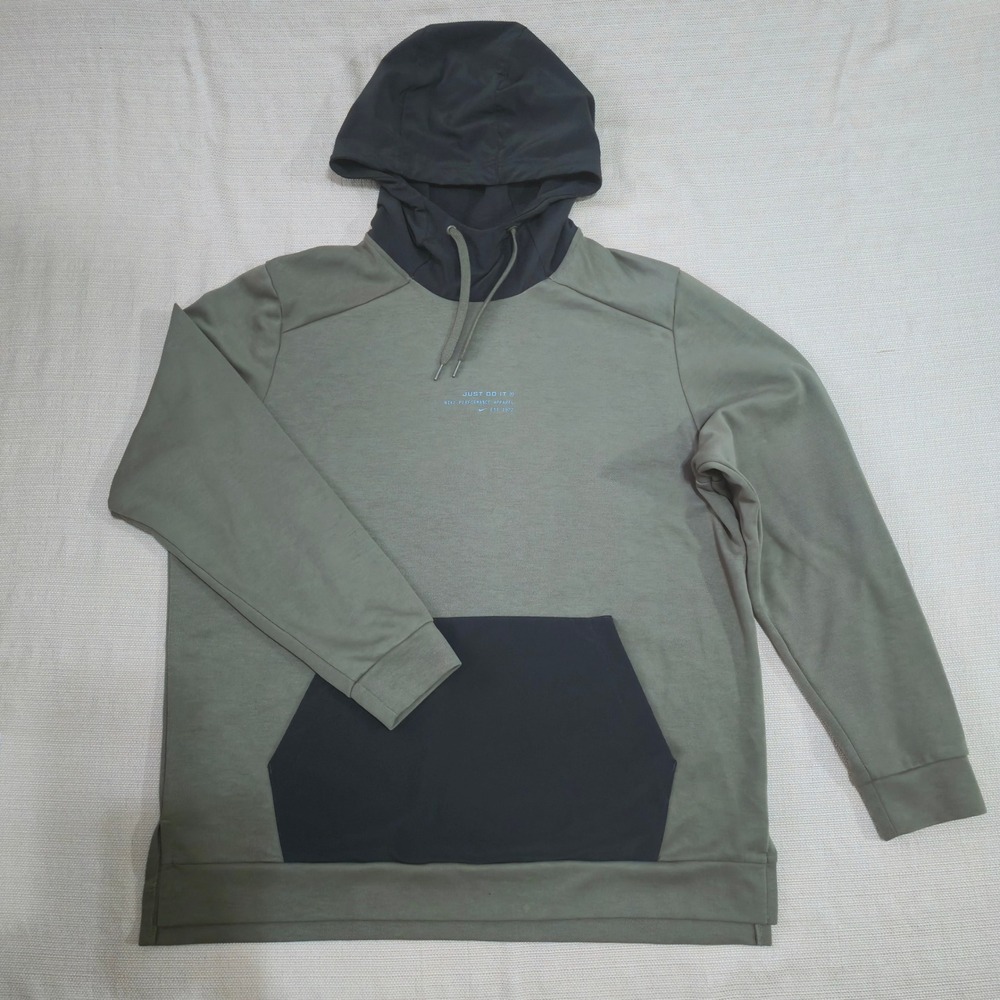 Nike Dri-FIT Mens XL Olive Green Black Colorblock Performance Hoodie DV7994-378